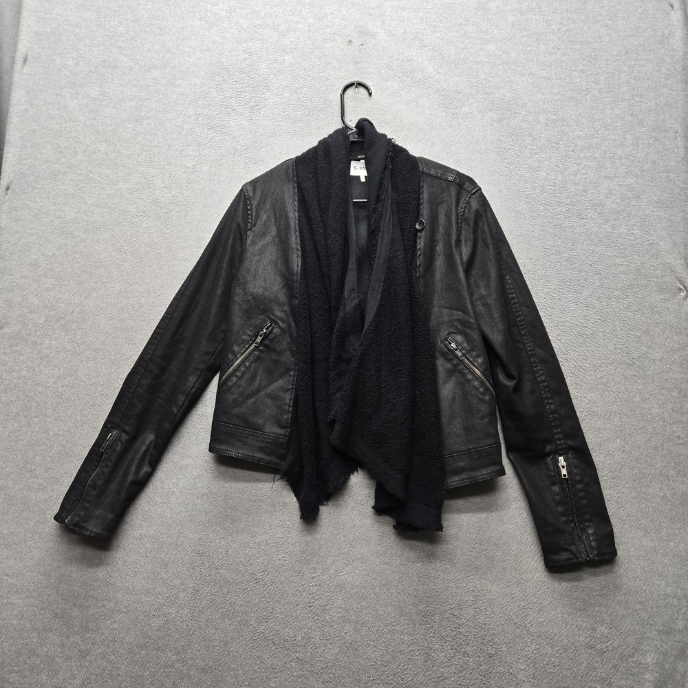 Free‎ People Women Jacket 8 Black Moto Grunge Drape Front Zipper Long Sleeve